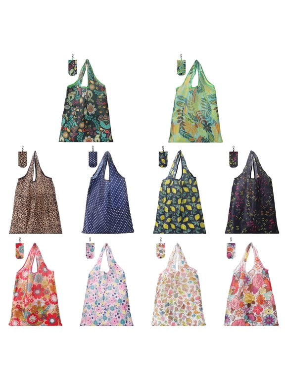 10-Pack Reusable Shopping Bags, Large Capacity Foldable Grocery Bags with Handles, Washable Polyester Tote Bags for Groceries & Storage, Multicolor