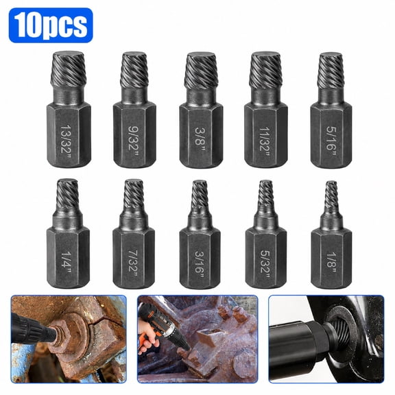 10pcs Screw Extractor Kit, Hex Head Bolt Remover Set, Easy Out Damaged Screw & Broken Bolt Removal Tool, 1/8"13/32", for Rusted Screws, Studs and Pipes