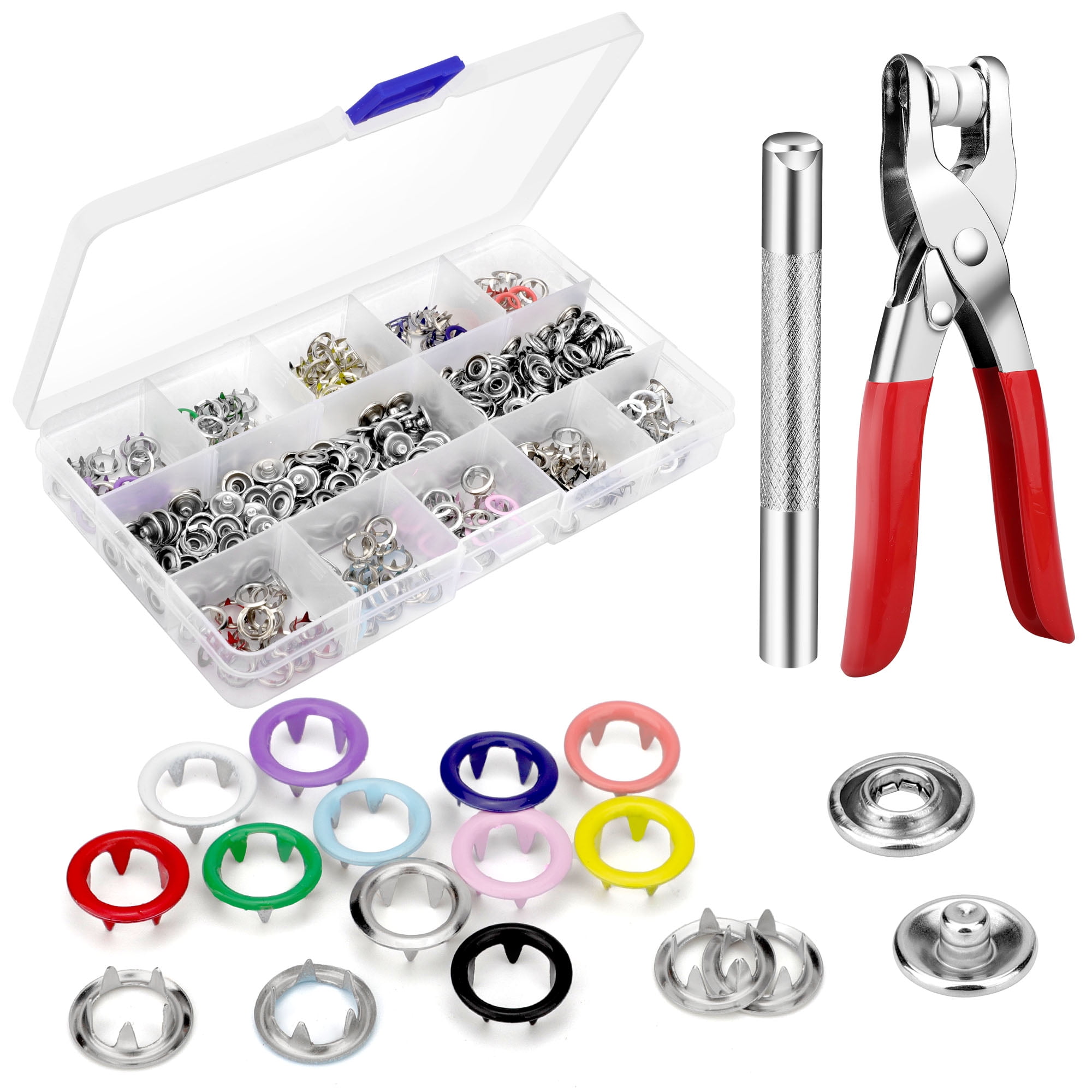 EEEkit 100 Sets Snap Fasteners Kit Hollow Metal Buckle Set with Hand Pressure Pliers Tool for Clothing Sewing Crafting