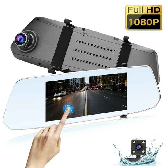 EEEkit 1080P Mirror Dash Cam Backup Camera, Front and Rear View Dual Camera with Night Vision, 7" Touch Screen, 32GB TF Card Supported