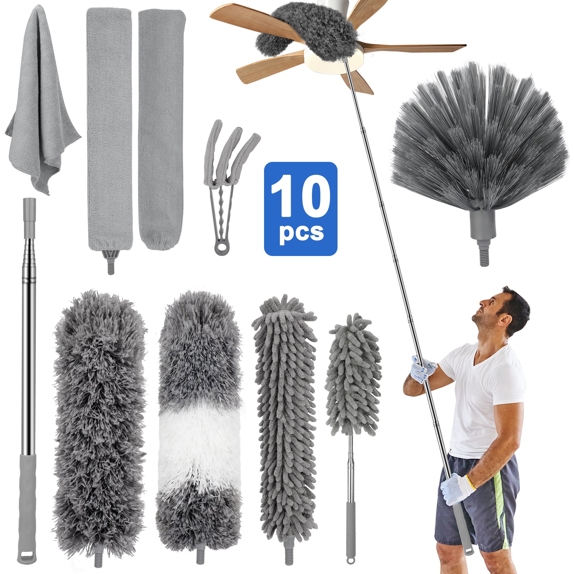 TSV 10Pcs Microfiber Duster Kit, 31-99 Bendable Extendable Dusters for  High Ceiling Fan Cleaning 