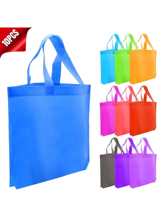 10Pcs Reusable Non-Woven Fabric Bags Handy Tote Shopping Bags Grocery Food Container with Handles, 14.8 x 12.4in, Assorted Color