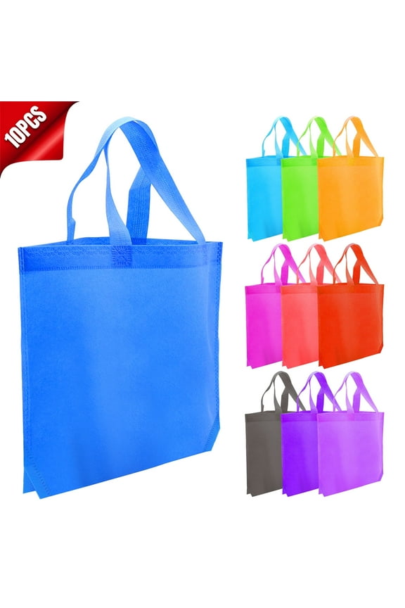 10Pcs Reusable Non-Woven Fabric Bags Handy Tote Shopping Bags Grocery Food Container with Handles, 14.8 x 12.4in, Assorted Color