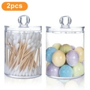 EEEkit 10oz Qtip Apothecary Jars, Clear Acrylic Cotton Swab & Ball Dispenser with Lid - 2Pcs