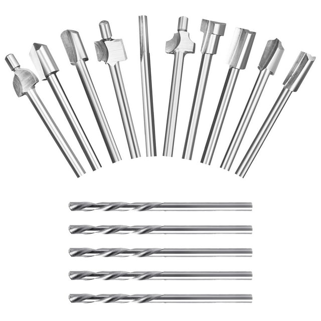 EEEkit 10pcs HSS Router Bits + 5pcs 1/8" Shank Twist Drill Bits Set for