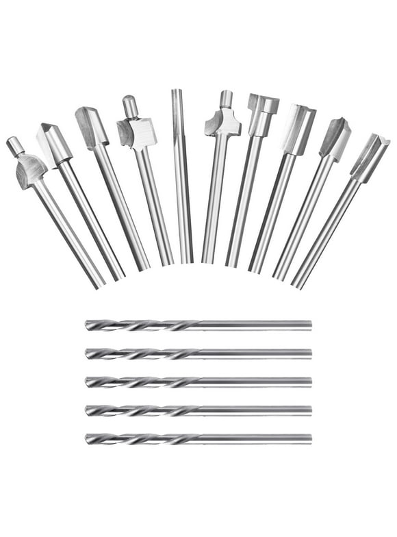EEEkit 10pcs HSS Router Bits + 5pcs 1/8" Shank Twist Drill Bits Set for Rotary Tools for Engraving Carving Drilling