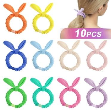 EEEkit 10pcs Hair Bunny Scrunchies with Bow, Multicolor Elastic Hair Ropes for Girls