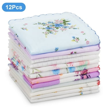 EEEkit 12pcs Women's Handkerchiefs, Soft Cotton Ladies Hankies, 11.8 x 11.8" Classic Floral Printing Pocket Square, Random Colors