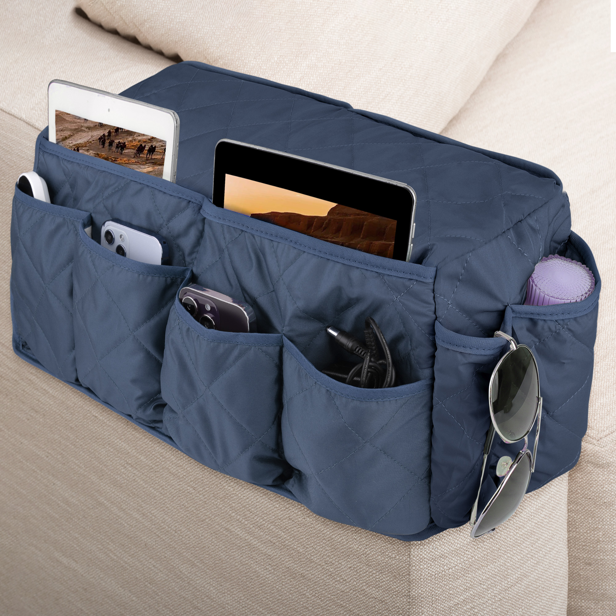 OUNONA Sofa Armrest Organizer with 4 Pockets and Cup Holder Tray Couch