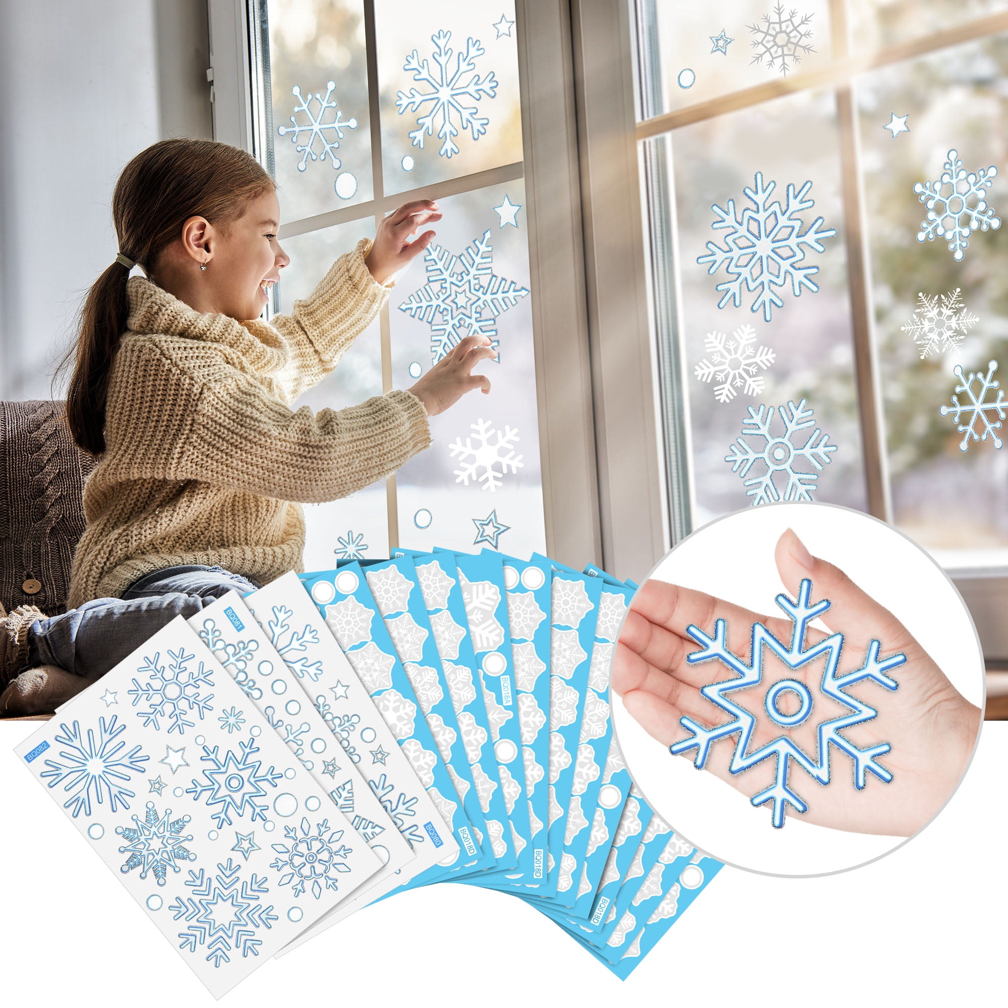 EEEkit 15 Sheet Christmas Snowflake Window Stickers Xmas Clings Decals with  Scraper for Home Office Party 