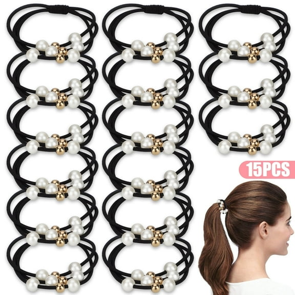 EEEkit 15pcs Elastic Hair Ties with Pearls, Multi-Layer Hair Ropes for Women, Ponytail Holders