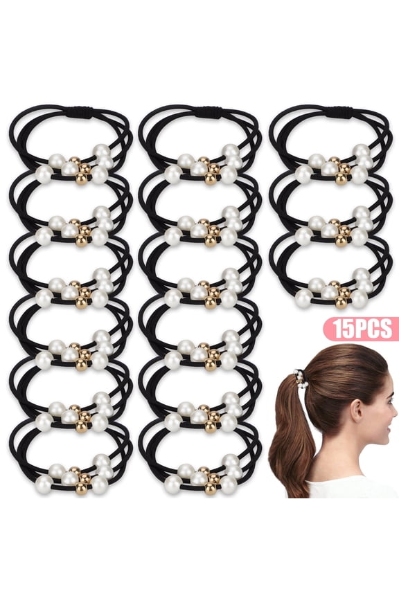 15pcs Elastic Hair Ties with Pearls, Multi-Layer Hair Ropes for Women, Ponytail Holders