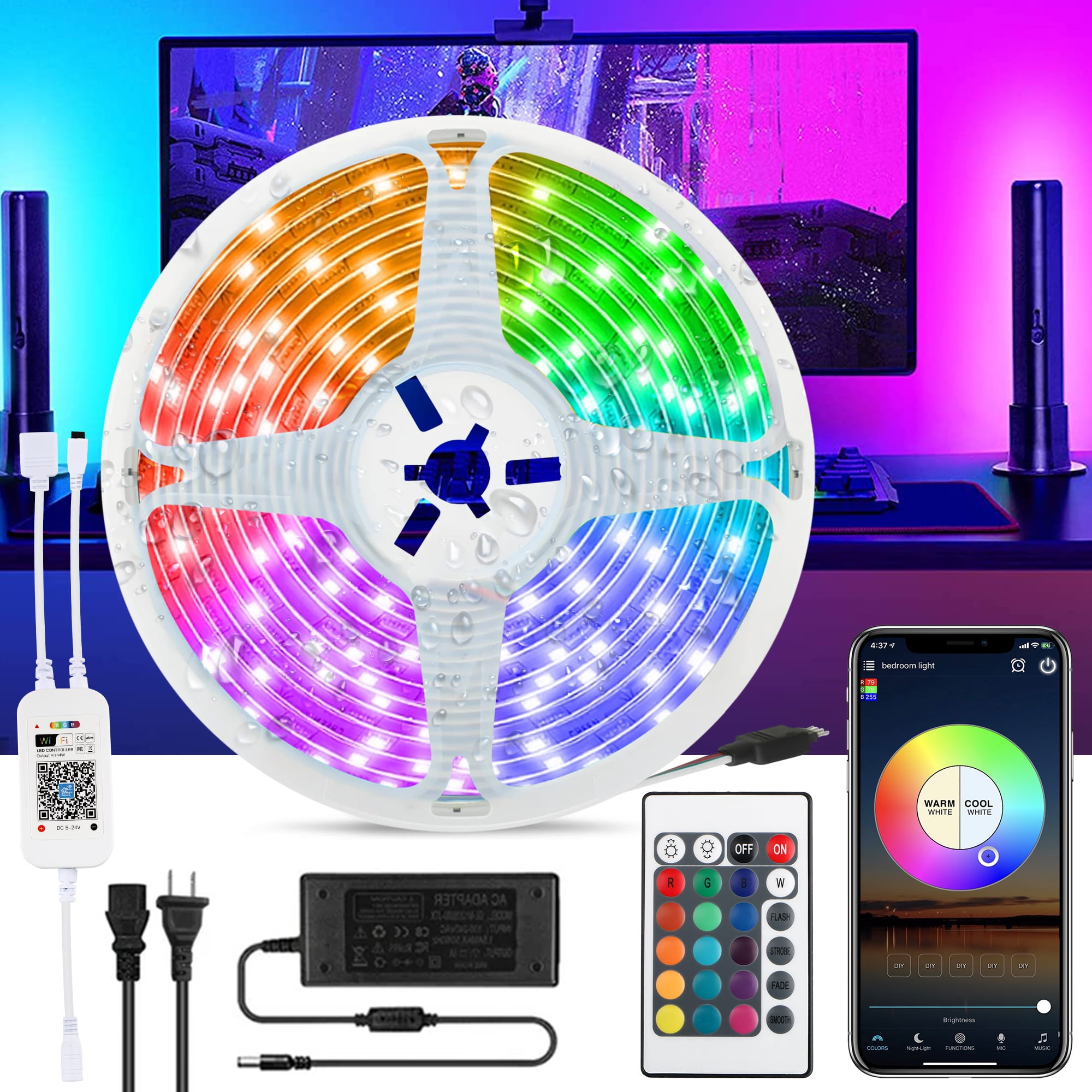 49.2ft RGB LED Strip Lights, EEEkit 270 LED TV Backlight with Remote, Color Changing LED Light Strip, LED Rope Light for Bedroom Kitchen Party Decor