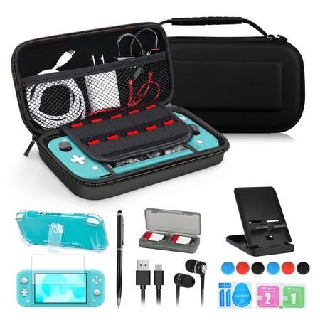 EEEkit 16-in-1 Accessories Bundle Fit for Nintendo Switch Lite – Carrying Case, Cover Case, Screen Protector, USB Cable, Game Card Holder, Headphones & Thumb Caps