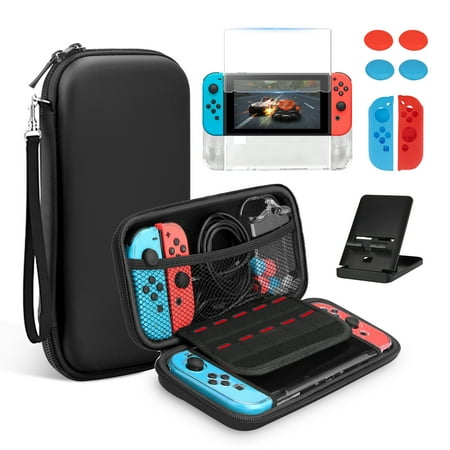 EEEkit 16-in-1 Accessories Kit Fit for Nintendo Switch– Travel Carrying Case, Protective Cover, Screen Protector, Joy-Con Silicone Grips, Stand & Thumb Grips