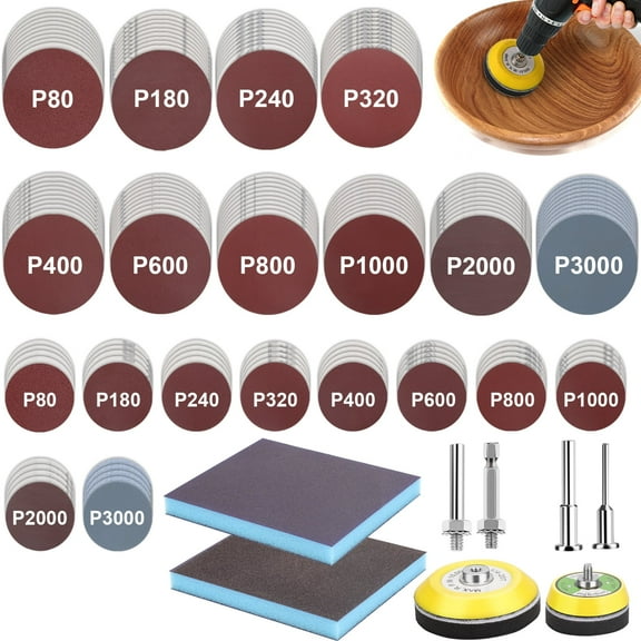 EEEkit 160pcs Sanding Disc Kit, 2"/3" 80-3000 Grit Sandpaper with 1/8" & 1/4" Shank, Backing Pads for Drill Grinder Rotary Tools