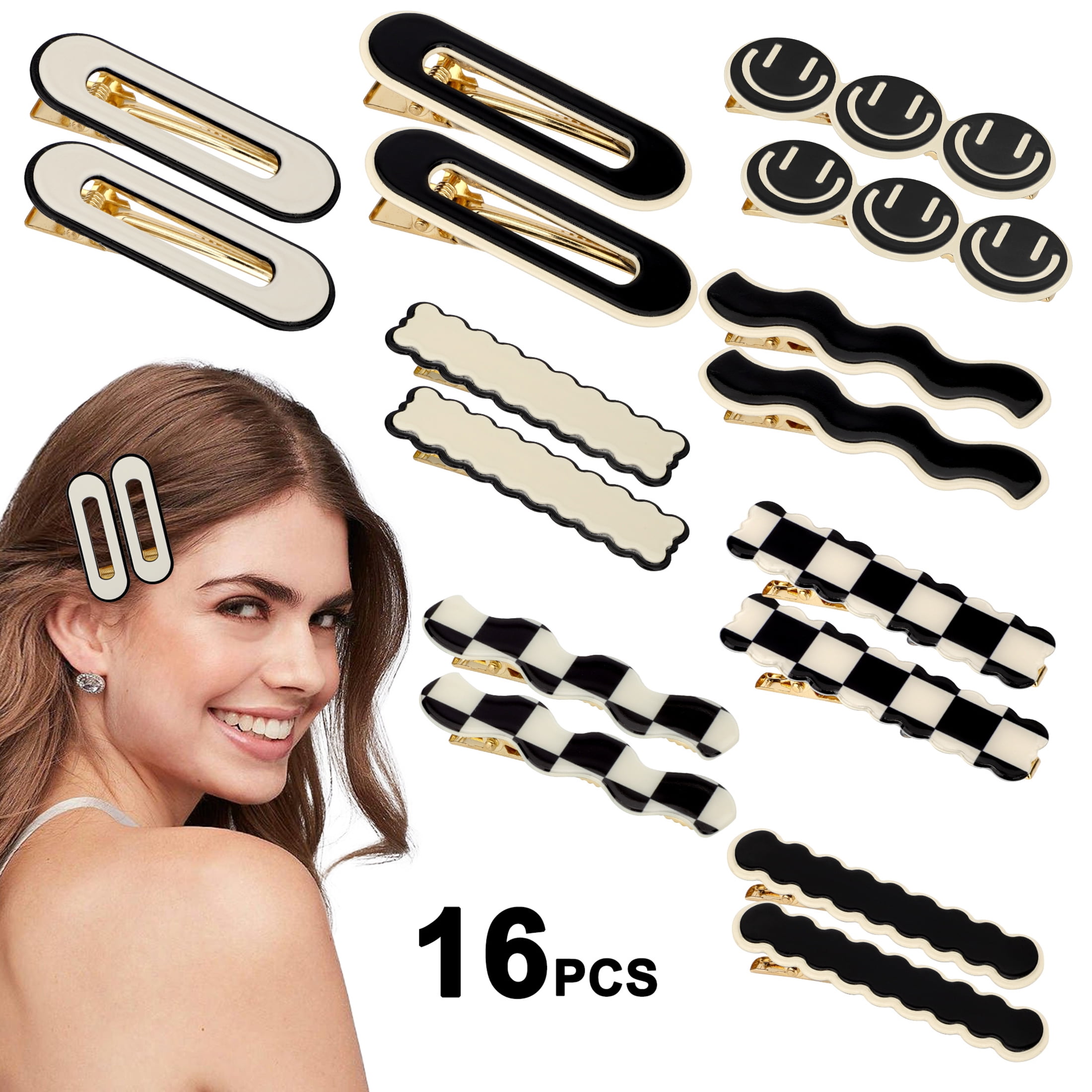 EEEkit 16pcs Checker Hair Barrettes, No Bend Hair Clips for Women Girls, Geometric Duckbill