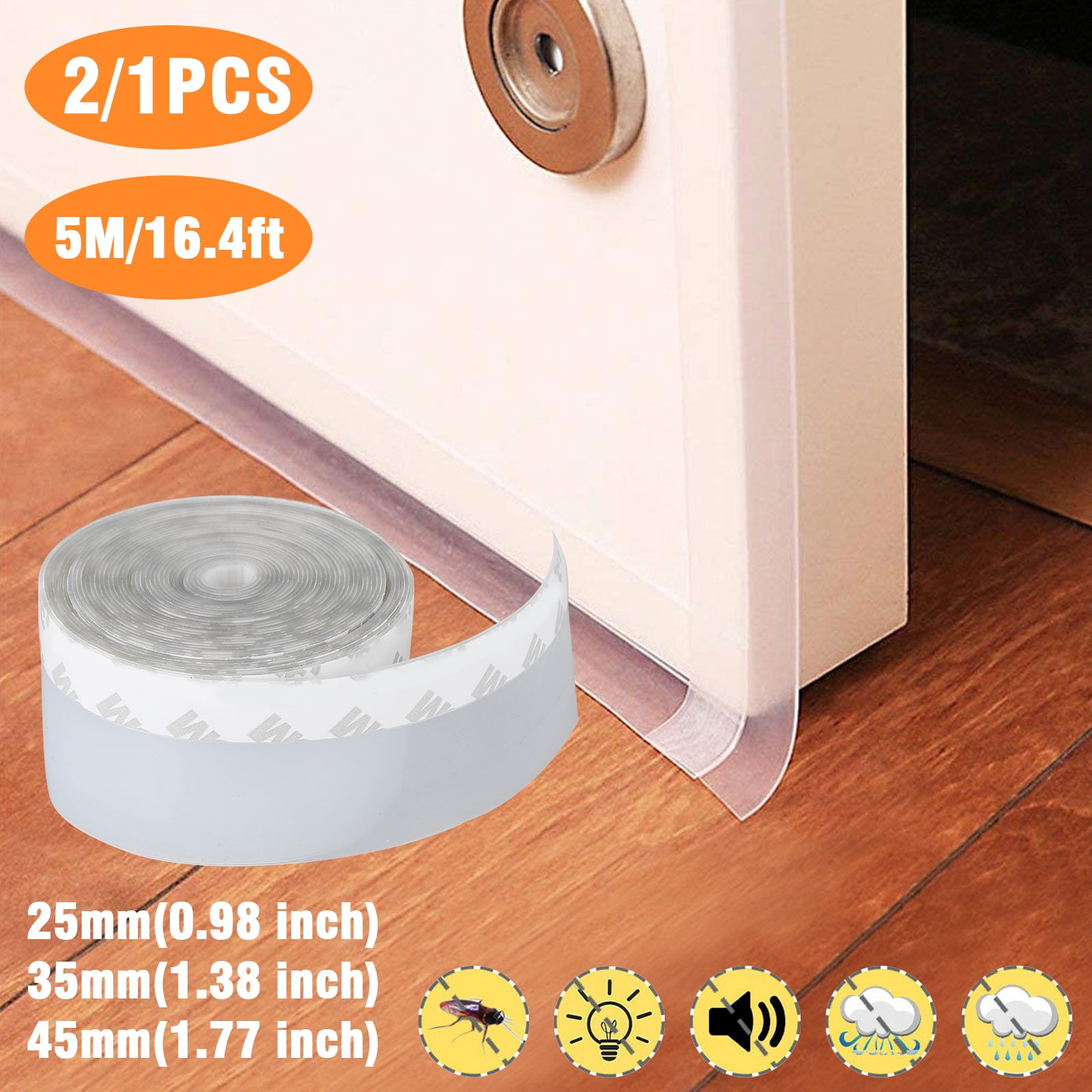 EEEkit 2/1 Roll Weather Stripping Silicone Seal Strip, Silicone Door  Weather Seal Bottom Strip, Self Adhesive Noise Stopper Tape Seal for Window  Door Bottom (Width: 25/35/45 mm, Lenth: 16.4 ft) 