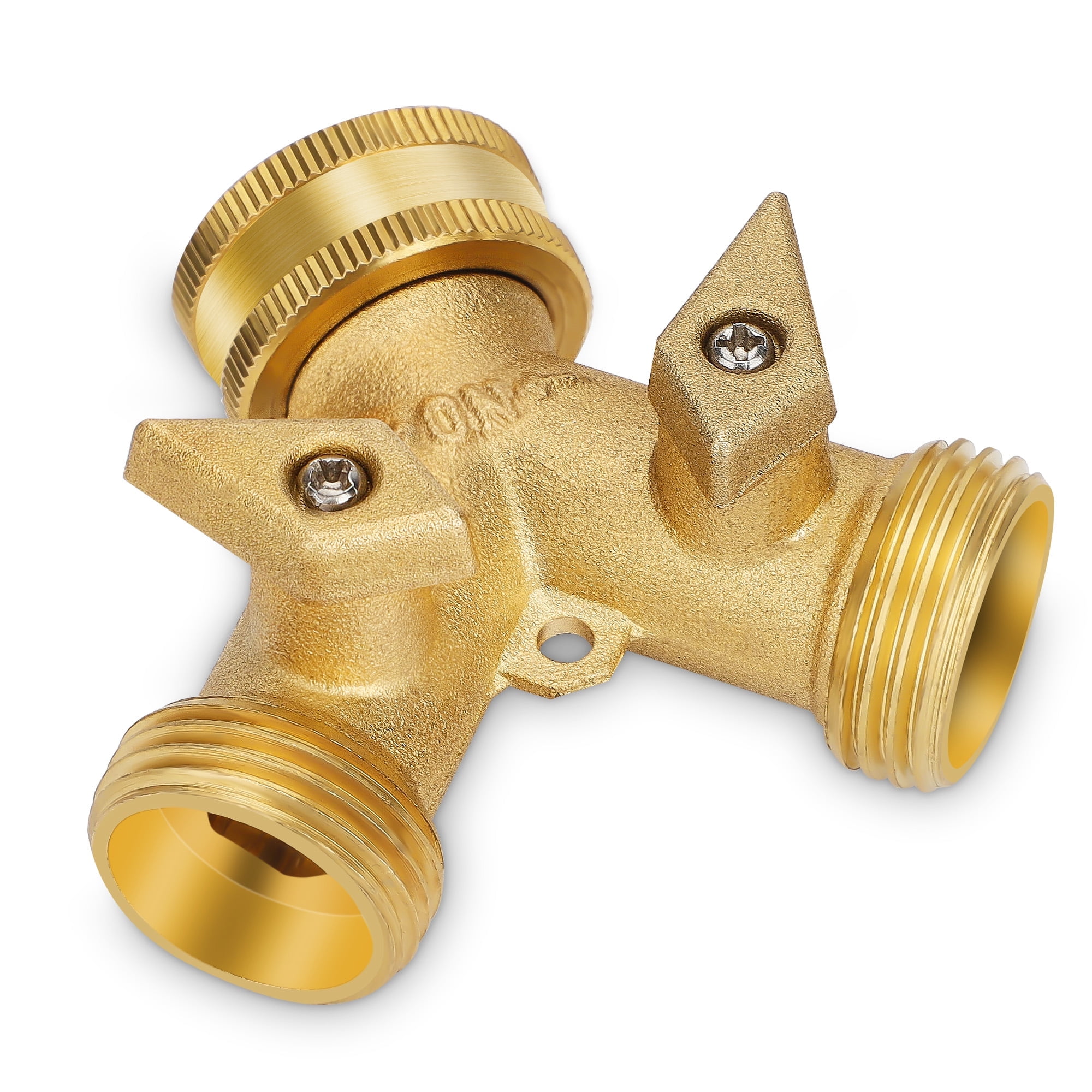 EEEkit 2 Way Garden Hose Splitter, Heavy Duty Brass Y-Shaped Garden Hose Connector with Shut Off Valve