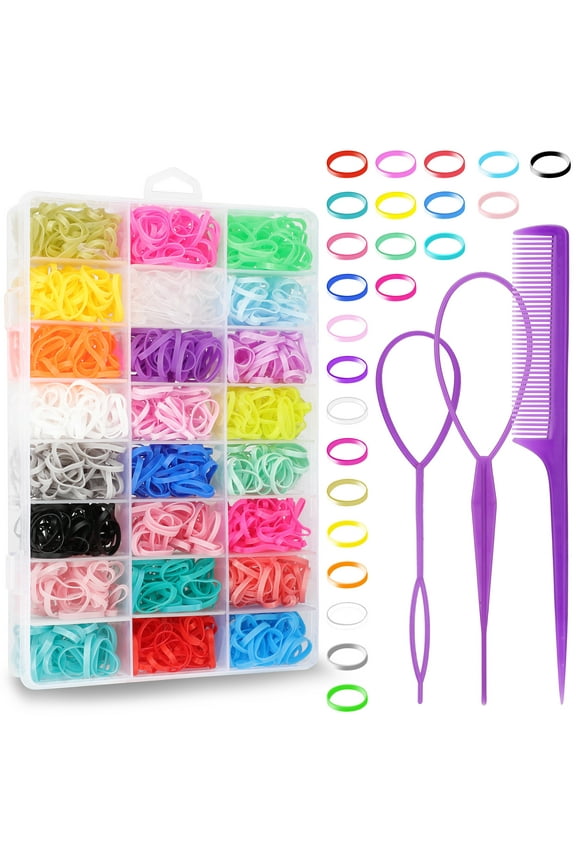 2000pcs Mini Hair Rubber Bands, 24 Colors Elastic Hair Ties with Organizer Box for Girls