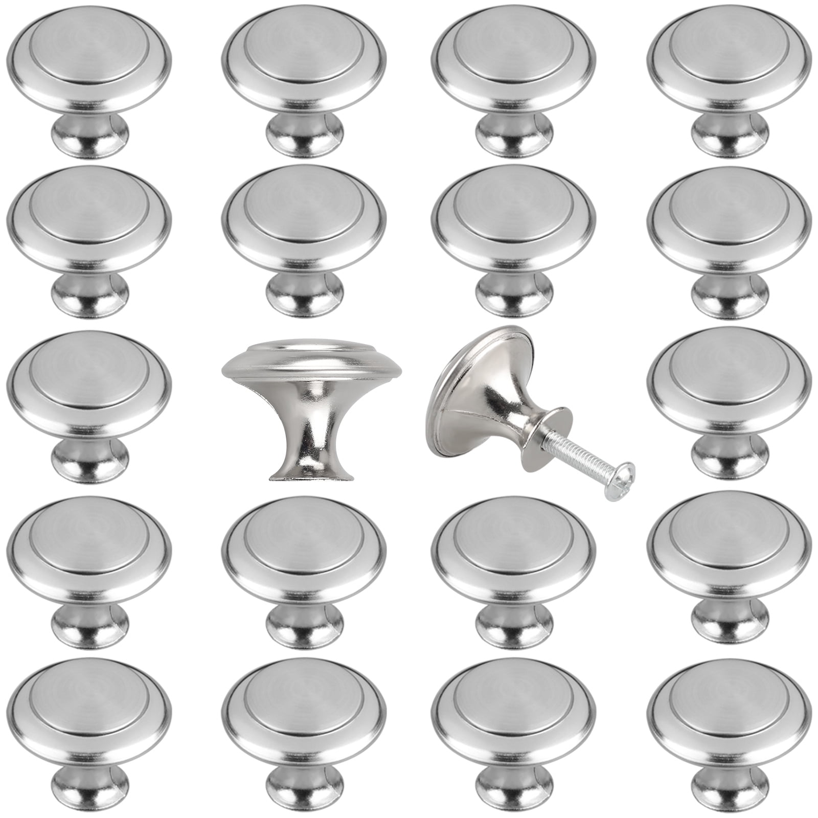 EEEkit 20pcs Kitchen Cabinet Knobs Pulls, Brushed Nickel Cabinet Knobs, Drawer Dresser Handles Cupboard Door Heavy Knobs, Kitchen Cabinet Hardware with Screws for Bathroom Drawer, 1.06in, Silver