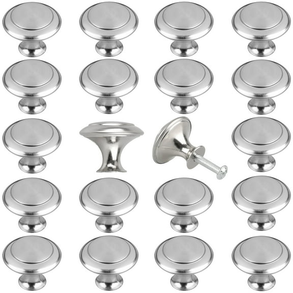 EEEkit 20pcs Kitchen Cabinet Knobs Pulls, Brushed Nickel Cabinet Knobs, Drawer Dresser Handles Cupboard Door Heavy Knobs, Kitchen Cabinet Hardware with Screws for Bathroom Drawer, 1.06in, Silver
