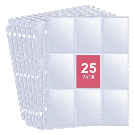 EEEkit 225 Pockets Trading Card Binder Sleeves, 9 Pocket Page Protectors for 3 Ring Binder, Standard Size Card Sheets Protectors for Sports Cards, Coupon, Business Cards, Pokemon Cards