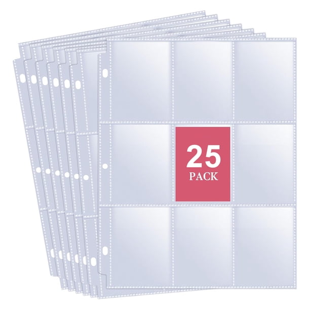 EEEkit 225 Pockets Trading Card Binder Sleeves, 9 Pocket Page Protectors  for 3 Ring Binder, Standard Size Card Sheets Protectors for Sports Cards,  ...