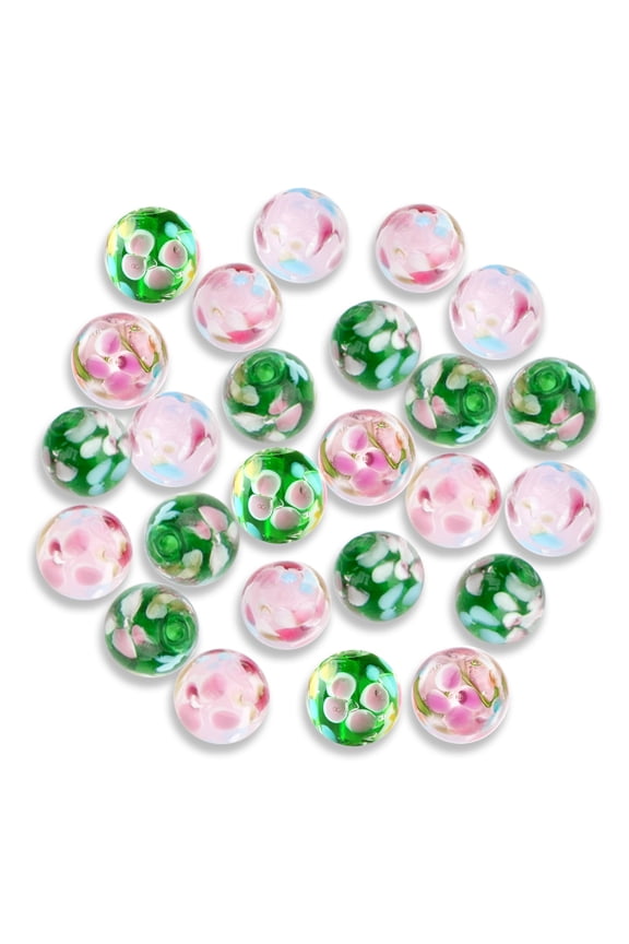 24pcs 12mm Lampwork Flower Glass Beads for Jewelry Making Bracelet Necklace Earring