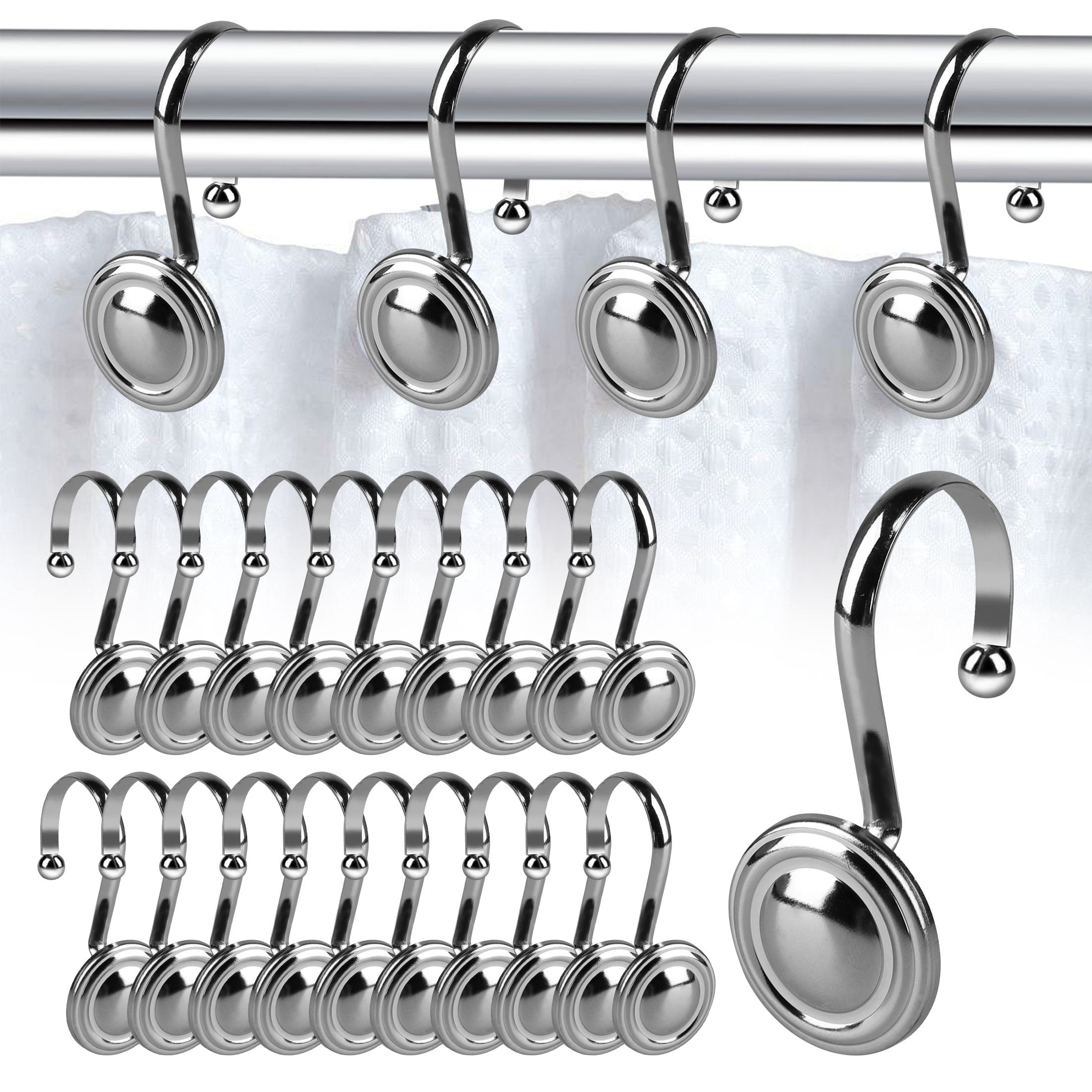 EEEkit 24pcs Shower Curtain Hooks, Decorative Shower Hooks Rustproof for Bath Rod, Silver ...