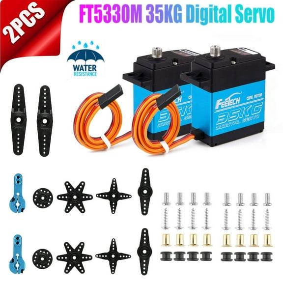 EEEkit 2Pack 35KG Digital Servo with Extended Cable, Full Metal Gear High Torque Waterproof for RC Car Crawler Robot (Control Angle 180)