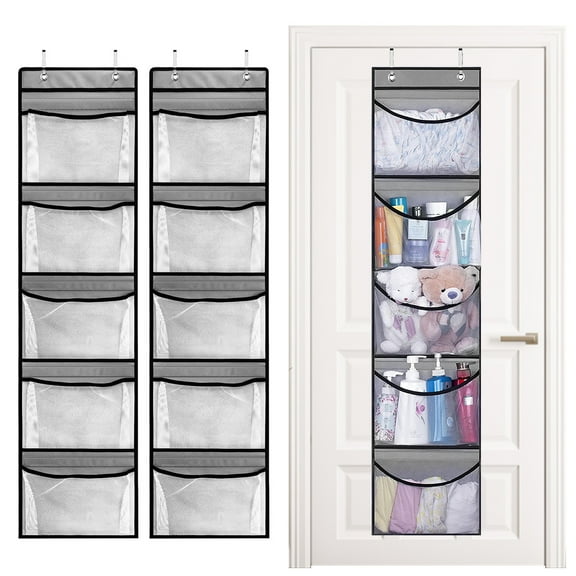 EEEkit 2Pcs Over the Door Hanging Organizer, 5 Large Pockets Closet Hanging Organizer with Metal Hooks, Hanging Storage Pouches Non-Woven Fabric Bag for Bedroom Bathroom