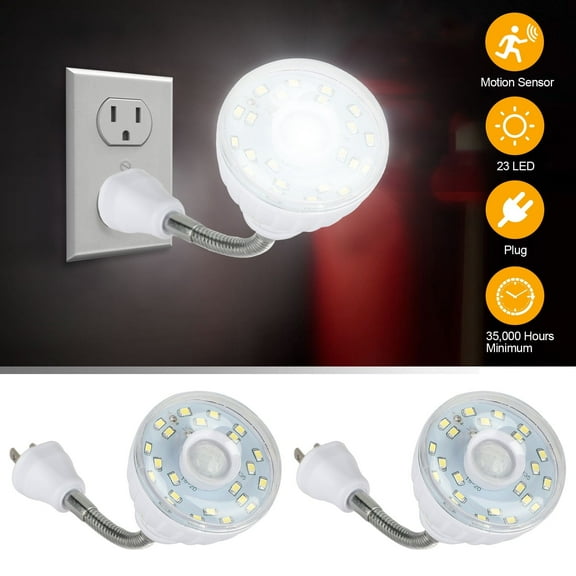 EEEkit 2Pcs Motion Sensor Wall Light, LED Plug in Night Light w/ Flexible Gooseneck, 3W White