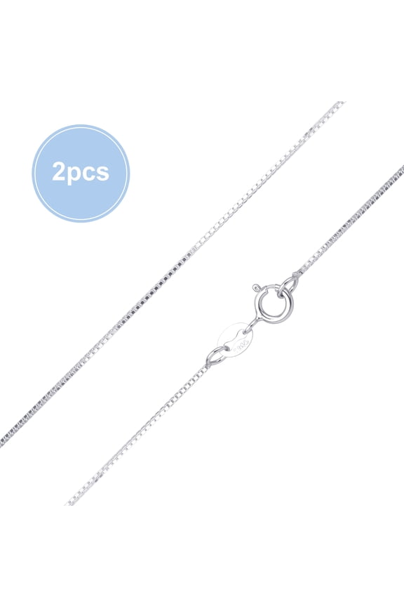 2pcs 925 Sterling Silver Box Chain for Women, 0.7mm Chain Link Necklace, 17.7in Length, Jewelry Gift for Women