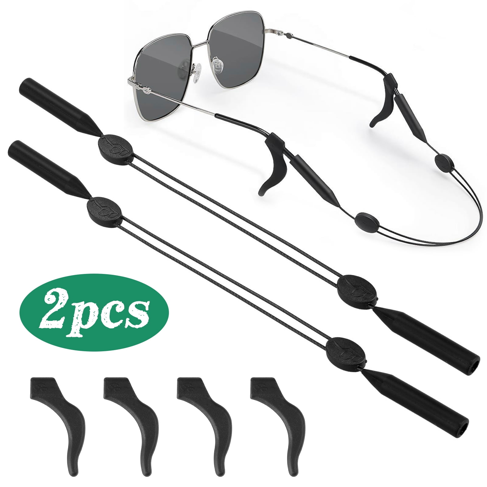 EEEkit 2pcs Adjustable Glasses Straps with 4pcs AntiSlip Ear Hooks, Universal Elastic Silicone