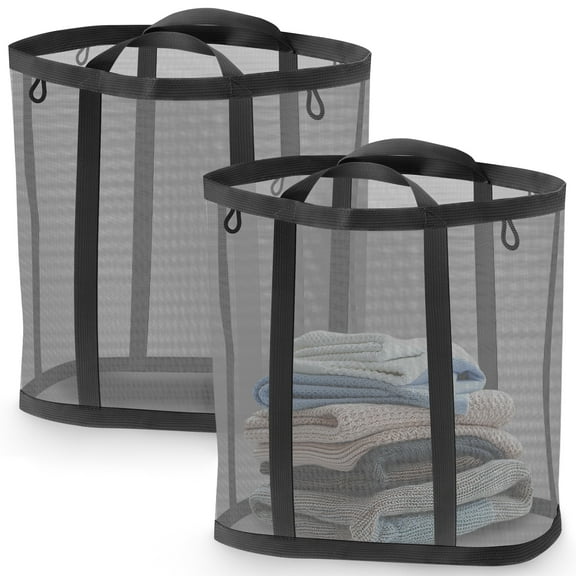 EEEkit 2pcs Collapsible Laundry Hampers w/Handles, Portable Large Laundry Basket, Foldable Laundry Bag for Dirty Clothes