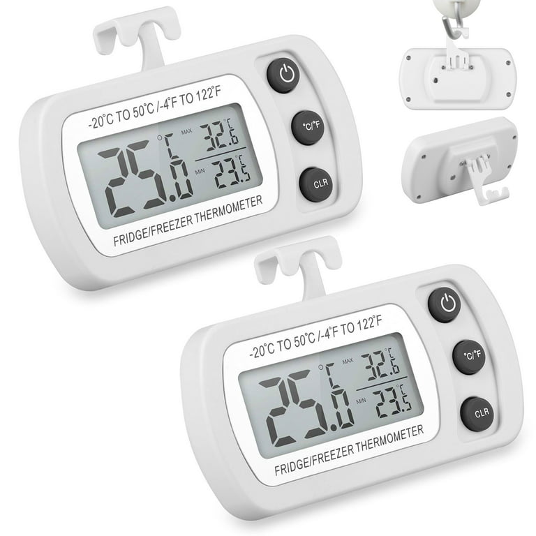 AEVETE 2 Pack Waterproof Digital Refrigerator Thermometer Large LCD, Freezer Room Thermometer with Magnetic Back, No Frills Easy to Read