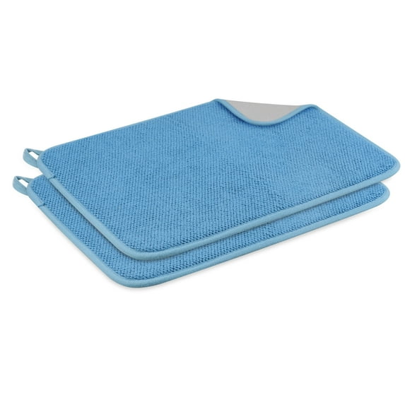 EEEkit 2pcs Dish Drying Mats, Absorbent Microfiber Kitchen Dish Drainers, 16 x 12", Blue