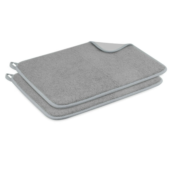 EEEkit 2pcs Dish Drying Mats, Absorbent Microfiber Kitchen Dish Drainers, 16 x 12", Gray