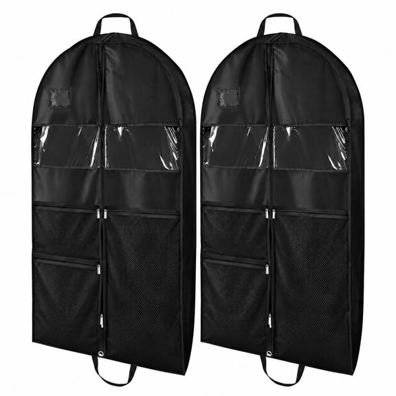EEEkit 2pcs Garment Bags for Hanging Clothes, 23.6 x 43.3 in Suit Bags with 3 Front Storage Pockets, Black