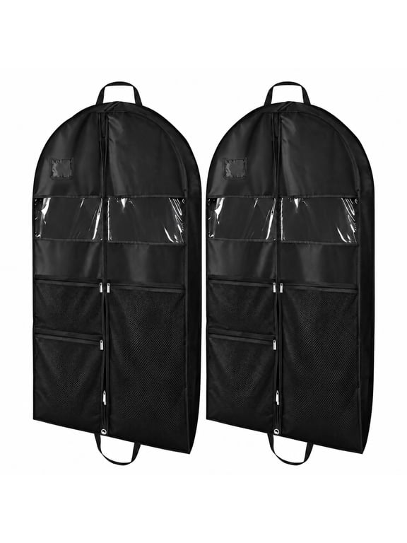 2pcs Garment Bags for Hanging Clothes, 23.6 x 43.3 in Suit Bags with 3 Front Storage Pockets, Black