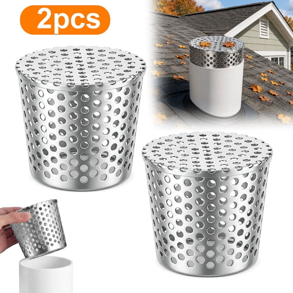 EEEkit 2pcs Gutter Guard Filter, Stainless Steel Conical Strainer for Downspouts and Outdoor Drain Openings, Fits 2.363.03 in ID Pipes