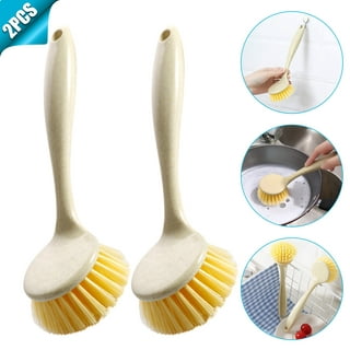 Dish Brush with Handle, Kitchen Scrub Brushes for Cleaning, Dish Scrubber  with Stiff Bristles for Sink, Pots, Pans （2 Pack）