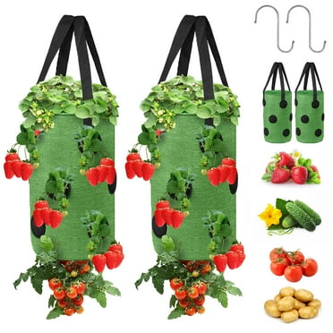 EEEkit 2pcs Hanging Planters, 13 Holes Garden Upside-Down Plant Grow Bags for Strawberry, Green