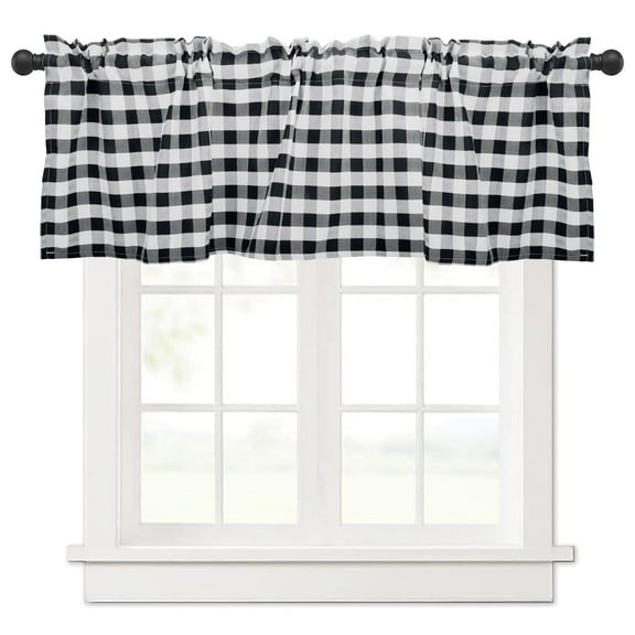 EEEkit 2pcs Kitchen Curtains, Buffalo Check Curtain Valances Boho Rod Pocket Drapes, 52 x 16''