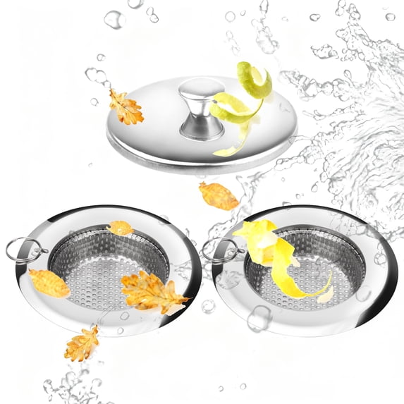 2pcs Kitchen Sink Strainer Baskets, EEEkit Drain Strainer with 4.3" Wide Rim and Drain Plug Cover, Stainless Steel Food Catcher for Sink