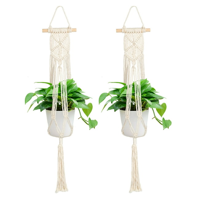 EEEkit 2pcs Macrame Plant Hangers, Indoor Outdoor Hanging Planter