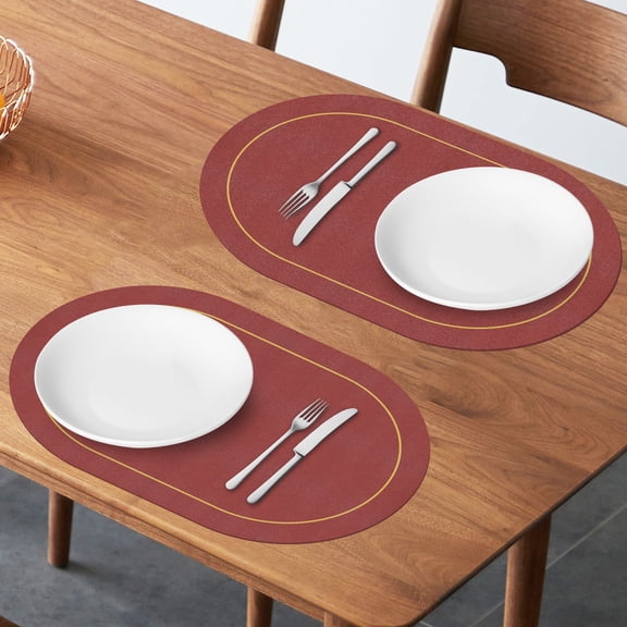 EEEkit 2pcs PU Leather Placemats, Waterproof Heat Resistant Non-Slip Table Mats for Kitchen & Dining, Red, 17.7 x 11.8"