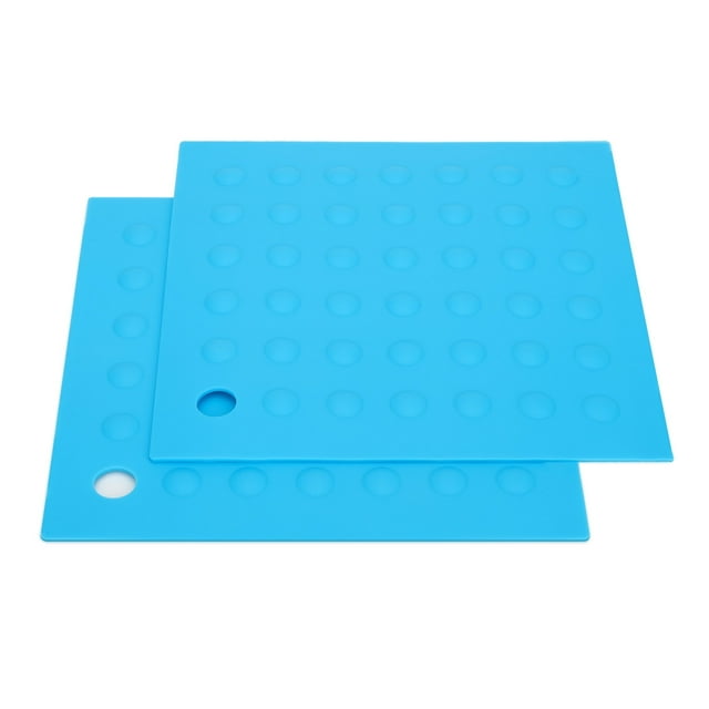 EEEkit 2pcs Silicone Trivet Mats, Heat Resistant Non-Slip Pot Holders, Hot Pads for Baking, Cooking, Blue