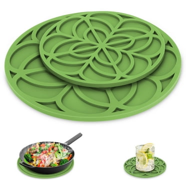 EEEkit 2-in-1 Silicone Trivet & Dish Drying Mats, 2pcs Heat Resistant Non-Slip Pot Holders, Hot Pads for Baking, Cooking, Green